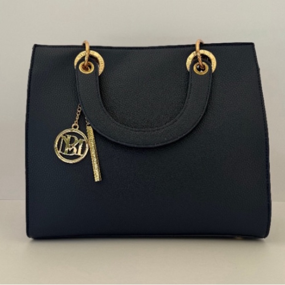 Badgley Mischka Elegant Navy Blue Handbag with Gold Accents